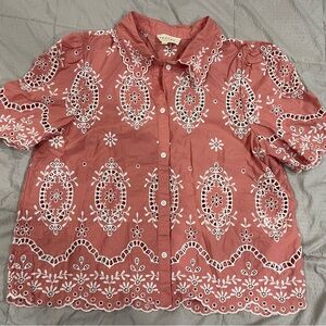 Sezane Pink Embroidered Blouse